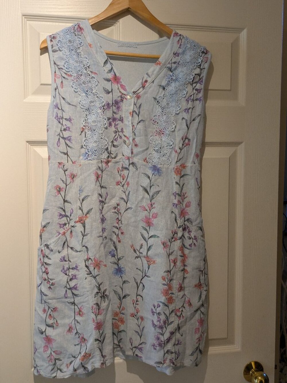 Italian Linen Blue Floral Dress